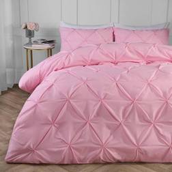 Highams Diamond Pintuck Double Duvet Cover Pink (198x198cm)