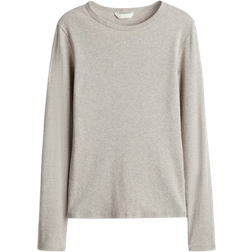 H&M Ribbed Cotton Top - Light Beige Marl
