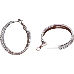 Shein 1pair Silver Double Row Cubic Zirconia Hoop Earrings