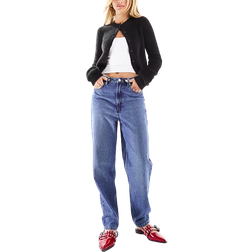 ASOS DESIGN high rise mom jeans in mid blue