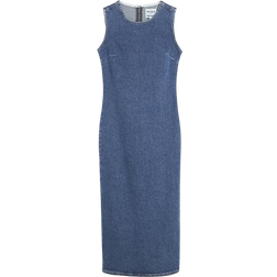 River Island Fitted Denim Midi Dress - Darkwash Blue