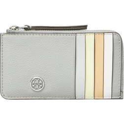 Tory Burch Pebbled Top Zip Card Case - Light Granite