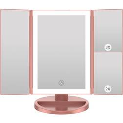 Metro Lane Vanity Mirror With 68 LED Lights And Trifold Magnifying Mirror - Pink