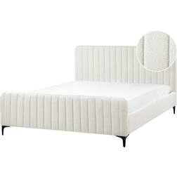 Beliani King Size Tufted Headboard 5ft 3 Metal Legs Slatted Base Off White Lunan Frame Bed