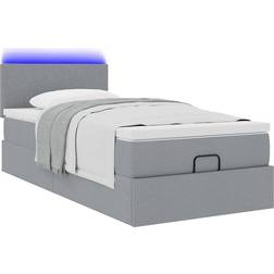 vidaXL Ottoman Seng Med Madras & LEDs 90x200 cm Stof Lysegrå Rammeseng