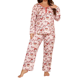 Shein Santa Claus Print Long Sleeve Pajama Set Plus Size