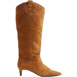 River Island Womens Tan Suede Knee High Western Boots