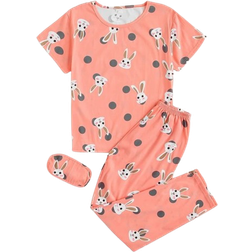 Shein Rabbit Print Polka Dot PJ Set Pajama Set With Eye Cover