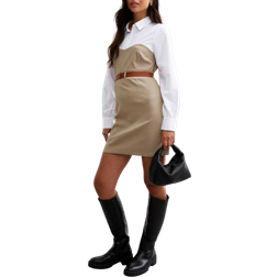 New Look Belted 2in1 Mini Shirt Dress - Stone/Neutral