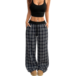 Shein Casual Loose Checked Wide Leg Pants - Fall