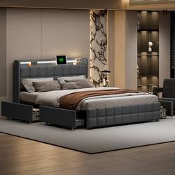 Metro Lane Upholstered With LED Lights And 4 Drawers 160 x 200 cm - Grey Frame Bed