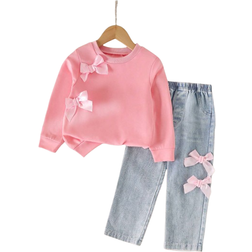 Shein Girls Casual Fashion Round Neck Sweatshirt Set - Autumn