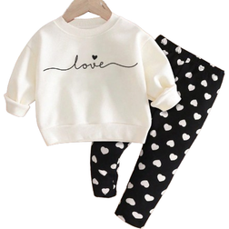 Shein Cute Handpainted Heart Print Sweatshirt And Leggings - Soft Round Neck