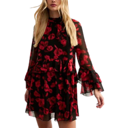 New Look Chiffon Mini Dress - Rose Print/Red