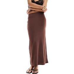 New Look side split midi skirt in dark brown