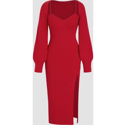 Cider Knit Solid Cami Split Midi Dress & Shrug