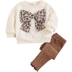 Shein Cozy Pixies 3D Bow Decor Sweatshirt And Pants Set