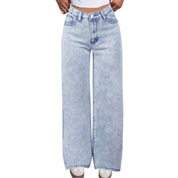 Shein Oversized Butterfly Print Denim Wide-Leg Pants - Casual