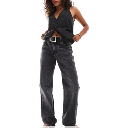 Stradivarius Petite Sorte forvaskede jeans med lige ben-Black