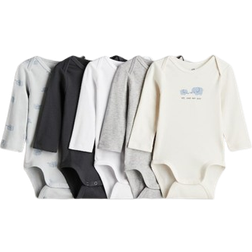 H&M Long-Sleeved Bodysuits 5-pack - Light Blue/Elephants (0880118062)