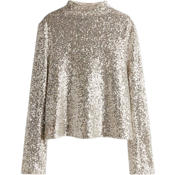 H&M Sequined Mock Turtleneck Top - Beige