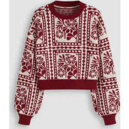 Cider Knit Round Neckline Floral Contrasting Binding Sweater