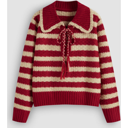 Cider Knit Collar Striped Knotted Oversized Sweater