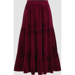 Cider Velvet Mid Rise Ruffle Maxi Skirt