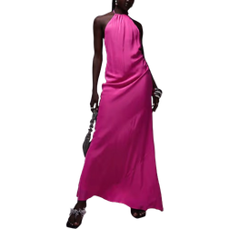 Topshop halter neck maxi dress in fuschia-Pink