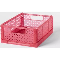 Brightroom Rectangular Plastic Foldable Medium Crate Pink Storage Box