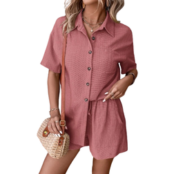 Shein Drop Shoulder Shirt Tie Front Shorts