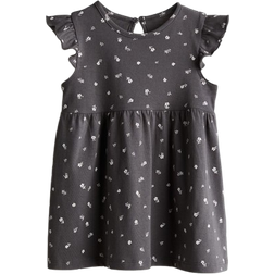H&M Flounce Trimmed Jersey Dress - Dark Grey/Floral (0928133066)