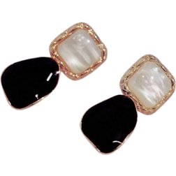 Shein pair Atmospheric Irregular Burgundy Square Earrings Of Individuality Retro Style