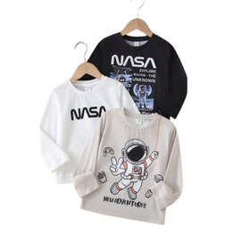 Shein Boys Casual School Style Simple Graphic Tee - Astronaut