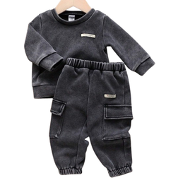 Shein Baby Boys Girls Retro Style Sweatshirt & Cargo Sweatpants Set