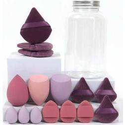 Shein Makeup Sponge Set Of 15 With Storage Jar, 3 Beauty Blenders, 3 Mini Beauty Blenders, 3 Powder Puffs, 3 Mini Powder Puffs And 3 Mini Finger Air Cushion