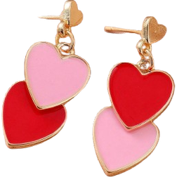 Shein pair European American Fashionable Minimalist DoubleLayered Alloy Heart Shaped Oil Drop Earrings For Women Summer Holiday Gift For Daily Wear