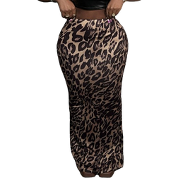 Shein Elegant Beach Vacation Leopard Print Elastic Knit Womens Mermaid Skirt Bodycon Style With Elastic Waistband