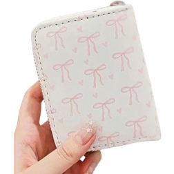 Shein White Base With AllOver Pink Bow Print Short Wallet Creative MultiFunctional Card Holder