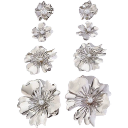 Shein setpairs Irregular Geometric Flower With Pearl Inlay Vintage Statement Earrings For Women European And American Style