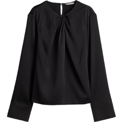 H&M Ladies Black Pleat-detail satin blouse