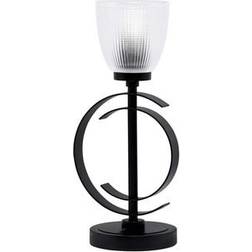 The Home Depot Delgado 16.25 in Matte Black Piano Desk with Clear Ribbed Glass Shade Table Lamp 16.2"