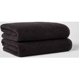 Threshold 2pk Quick Dry Ribbed Washed Bath Towel Black (137.2x76.2cm)