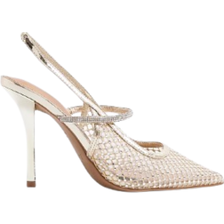 River Island Gold Diamante Sling Back Heeled Court Shoes - Women's - Gold