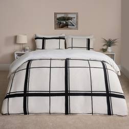 OHS Check Bedding Set King Duvet Cover Black, Natural (230x220cm)