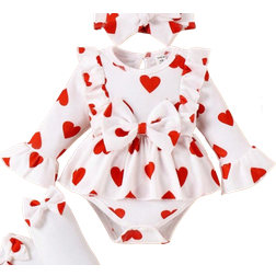 Shein Baby Girl Heart Pattern Ruffled Bodysuit