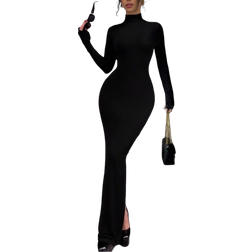 Shein SXY Women's Casual Solid Color Turtleneck Bodycon Dress For Autumn