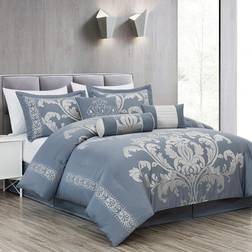 Chezmoi Collection Royale 7-Piece Jacquard Floral Comforter Set Queen Bedspread Blue (233.7x228.6cm)