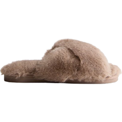 New Look Crossover Fur Sliders - Light Brown