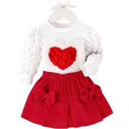 Shein Elegant Heart Puff Sleeve Top and Skirt Set - Elegant